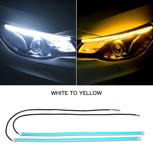 2PCS Daytime Running LED Light Waterproof Car Soft Tube LED Strip DRL Flowing Turn Signal Lights 30mm